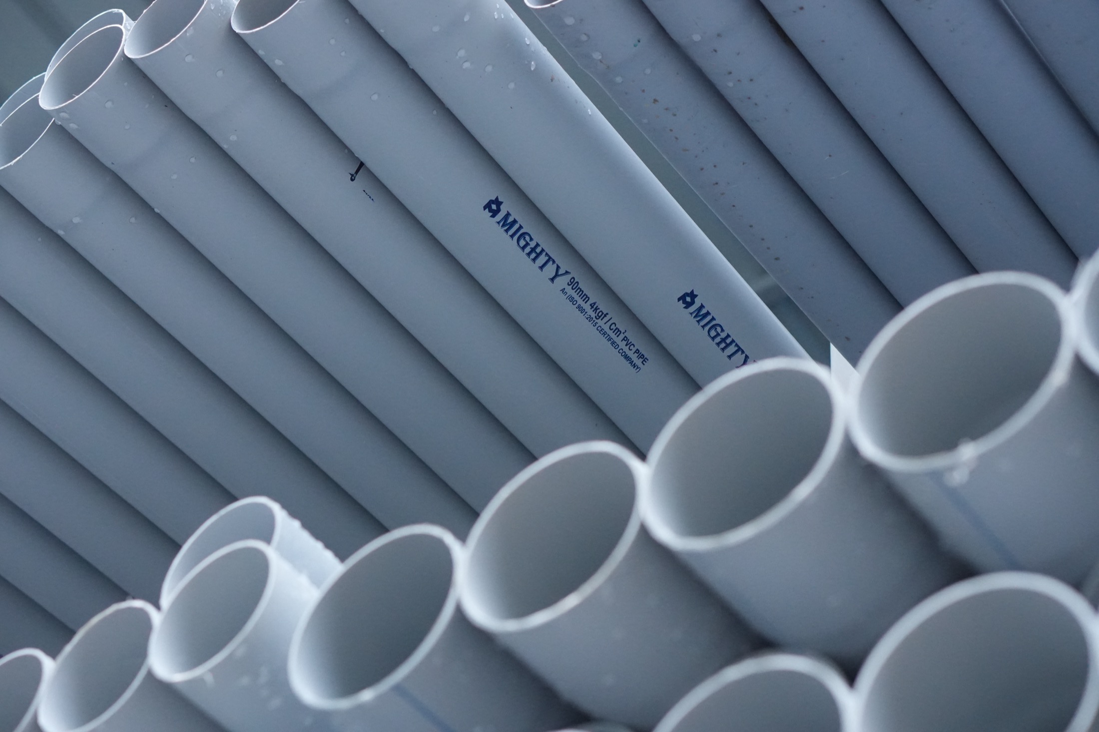 Mighty PVC conduit pipes overhead stack